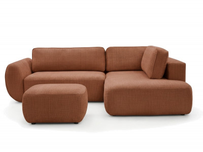 Canapé angle L convertible coffre DENISE tissu texturé avec pouf