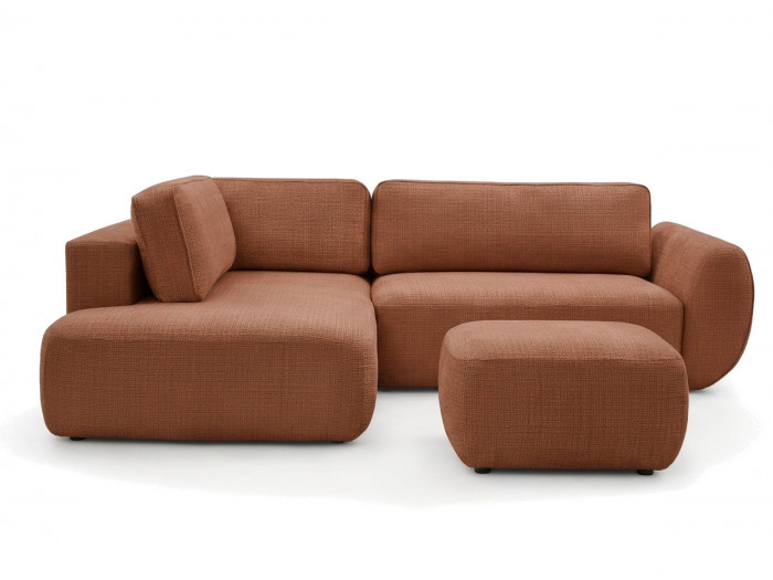 Canapé angle L convertible coffre DENISE tissu texturé avec pouf