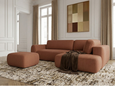 Canapé angle L convertible coffre DENISE tissu texturé avec pouf