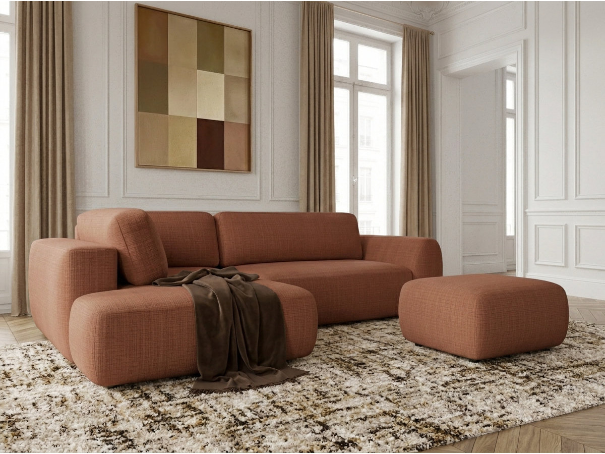 Sofa Moduł narożny L rozkładany z pojemnikiem DENISE tkanina strukturalna z pufą