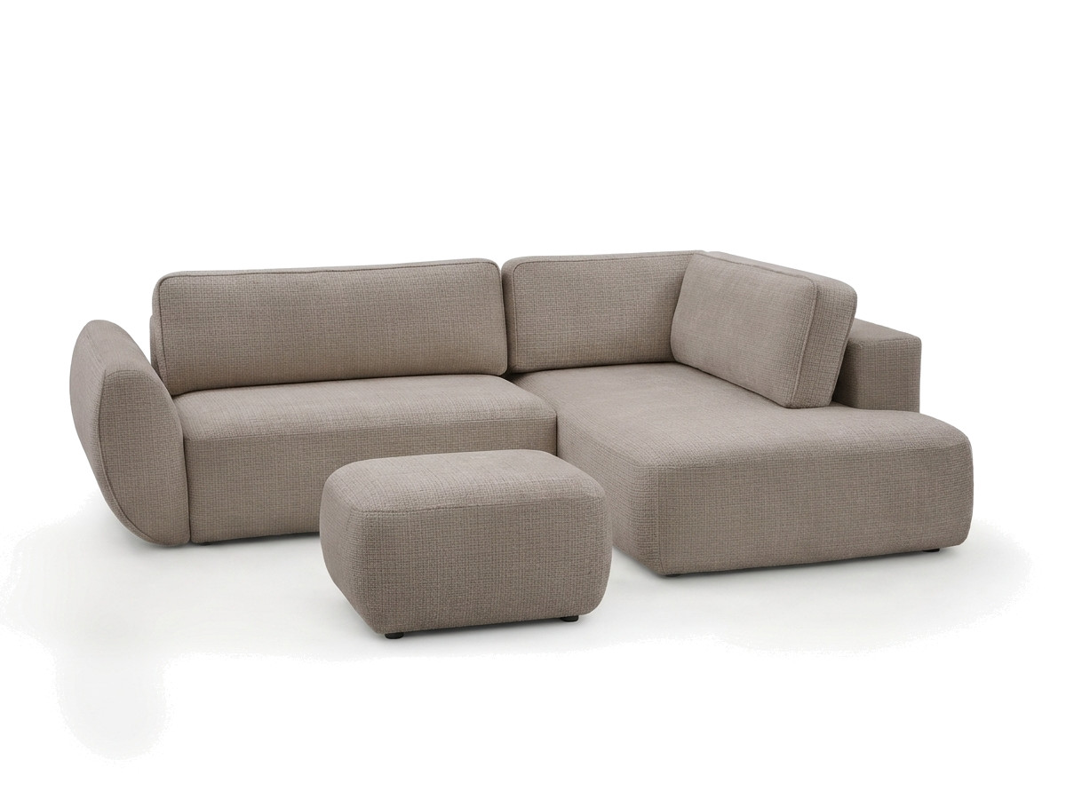 Sofa Moduł narożny L rozkładany z pojemnikiem DENISE tkanina strukturalna z pufą