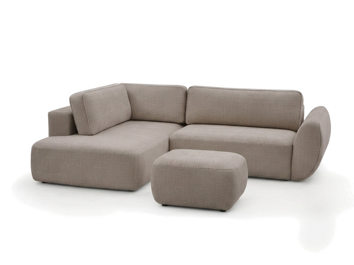 Sofa Moduł narożny L rozkładany z pojemnikiem DENISE tkanina strukturalna z pufą