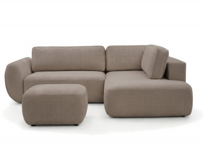 Canapé angle L convertible coffre DENISE tissu texturé avec pouf