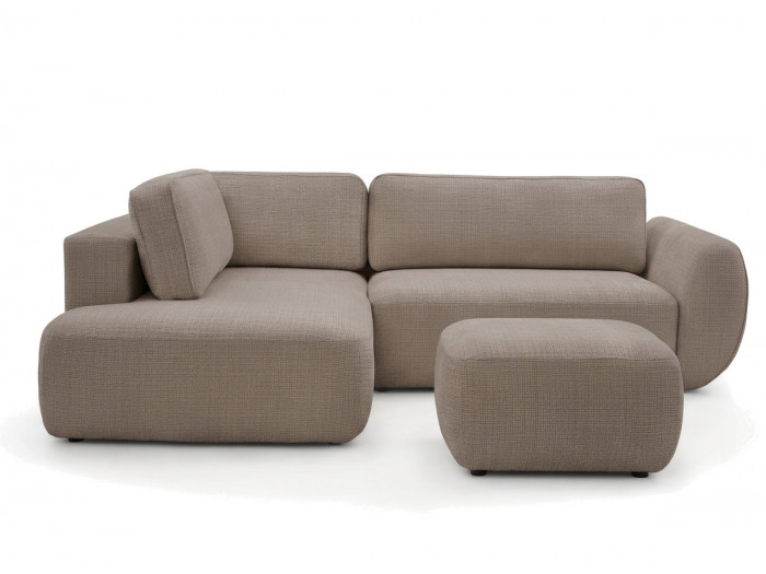 Canapé angle L convertible coffre DENISE tissu texturé avec pouf