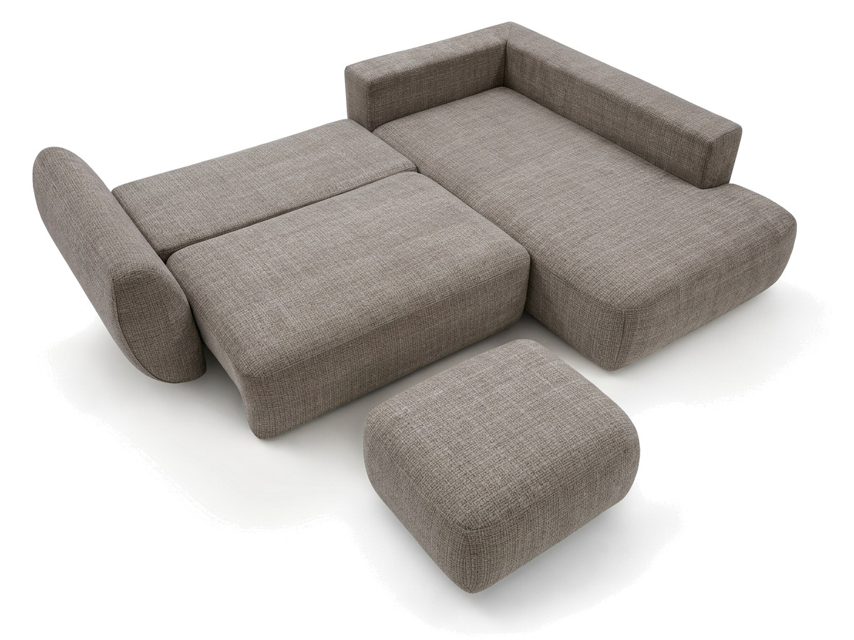 Sofa Moduł narożny L rozkładany z pojemnikiem DENISE tkanina strukturalna z pufą