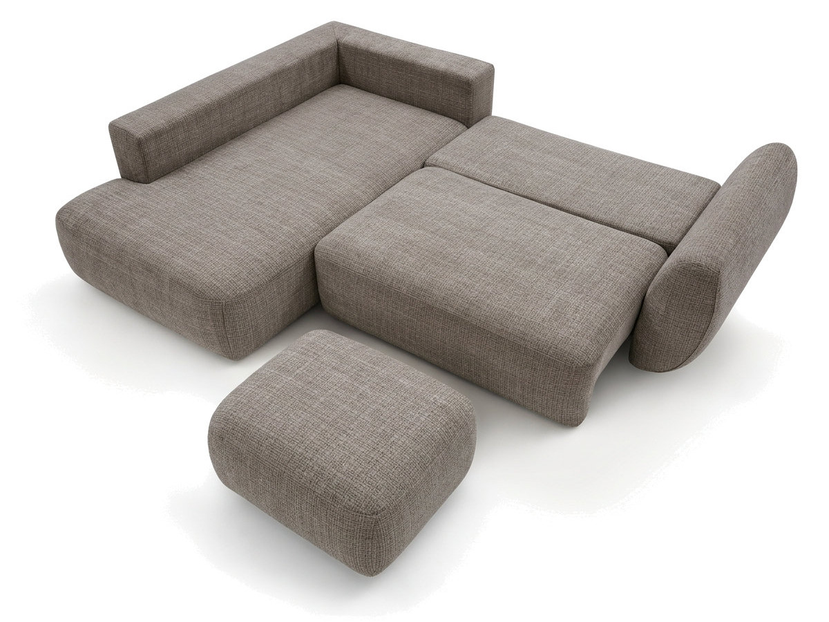 Sofa Moduł narożny L rozkładany z pojemnikiem DENISE tkanina strukturalna z pufą