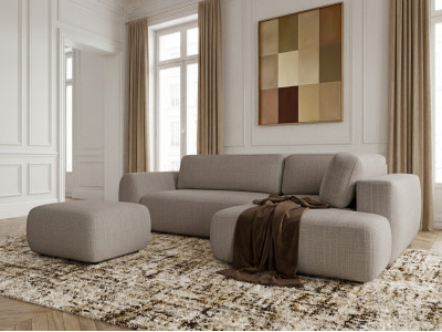 Canapé angle L convertible coffre DENISE tissu texturé avec pouf