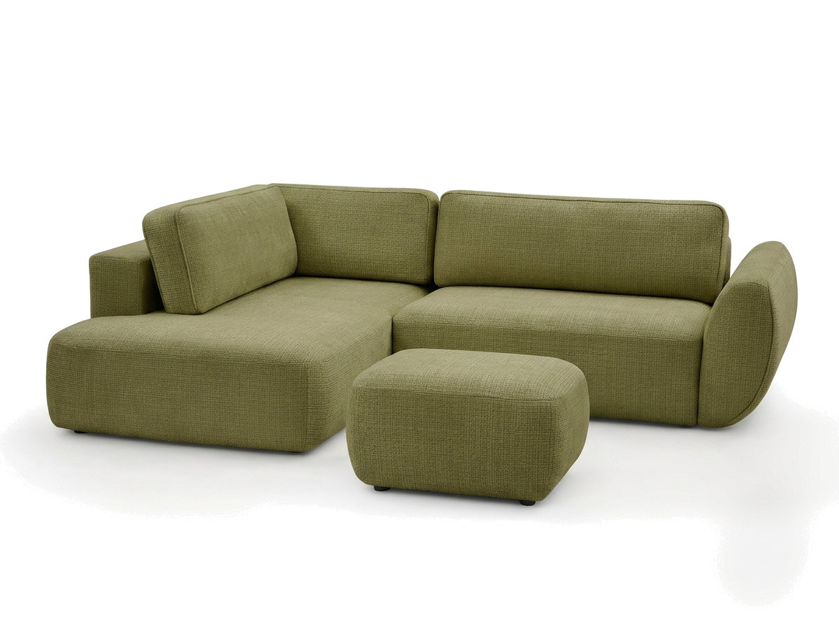 Sofa Moduł narożny L rozkładany z pojemnikiem DENISE tkanina strukturalna z pufą