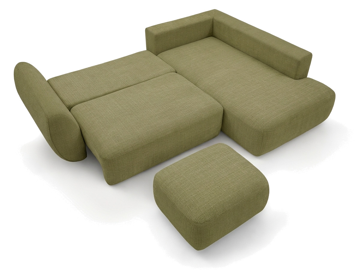 Sofa Moduł narożny L rozkładany z pojemnikiem DENISE tkanina strukturalna z pufą