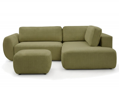 Canapé angle L convertible coffre DENISE tissu texturé avec pouf