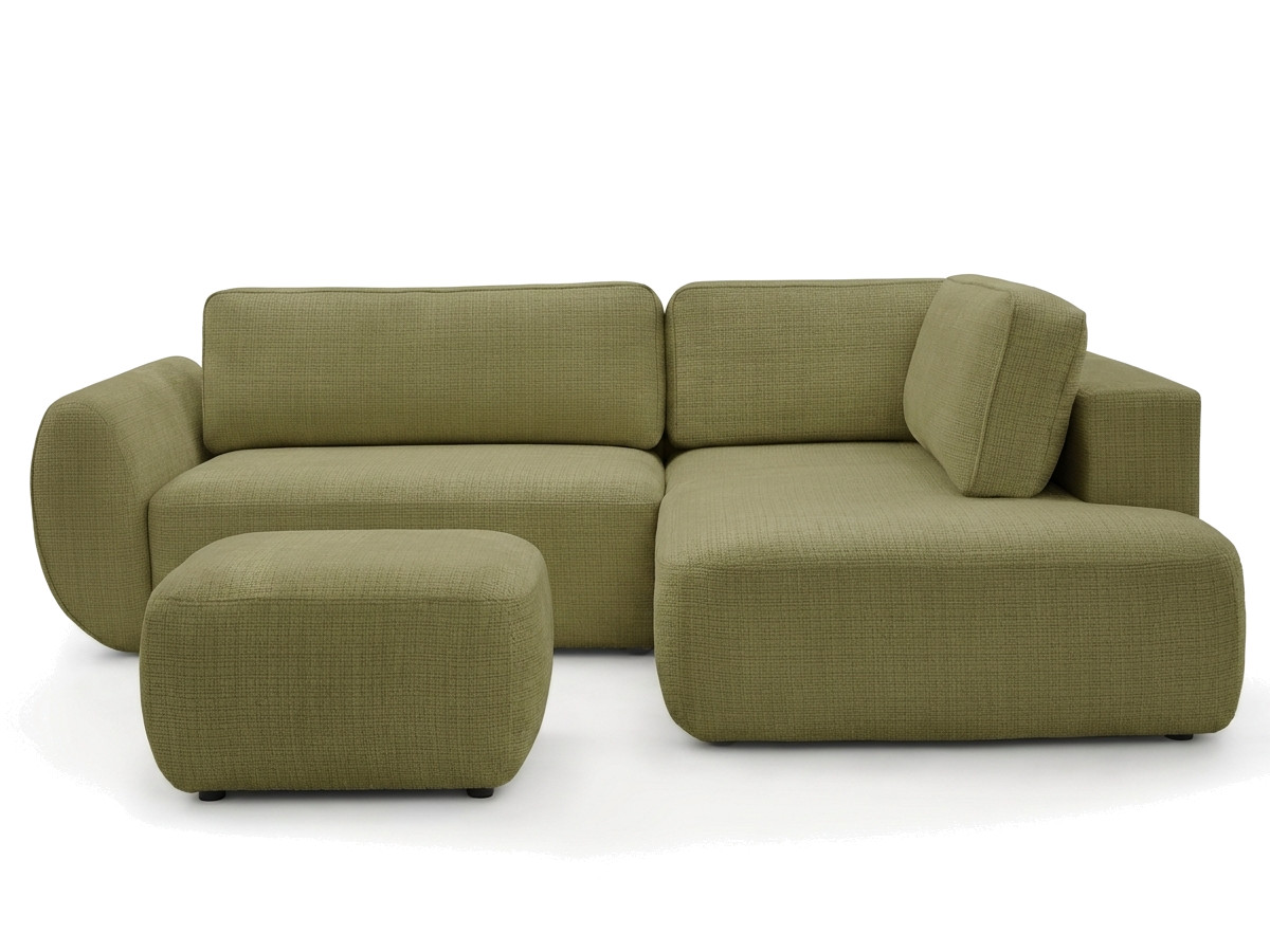 Canapé angle L convertible coffre DENISE texturé avec pouf vert — vue 3