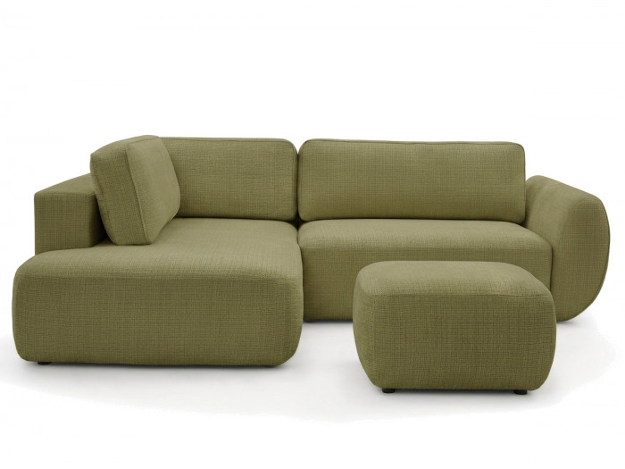 Canapé angle L convertible coffre DENISE tissu texturé avec pouf