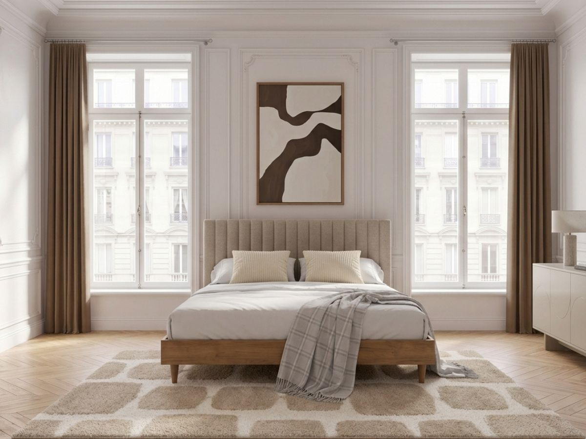 Lit OCEANE avec lattes massives beige