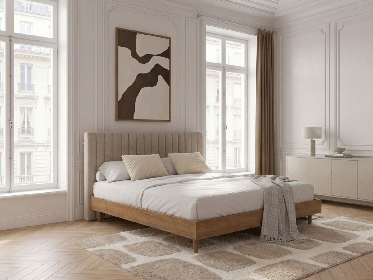 Lit OCEANE avec lattes massives beige — vue 4