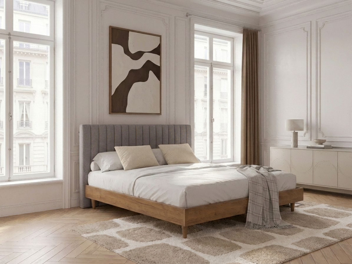 Lit OCEANE avec lattes massives gris clair — vue 4