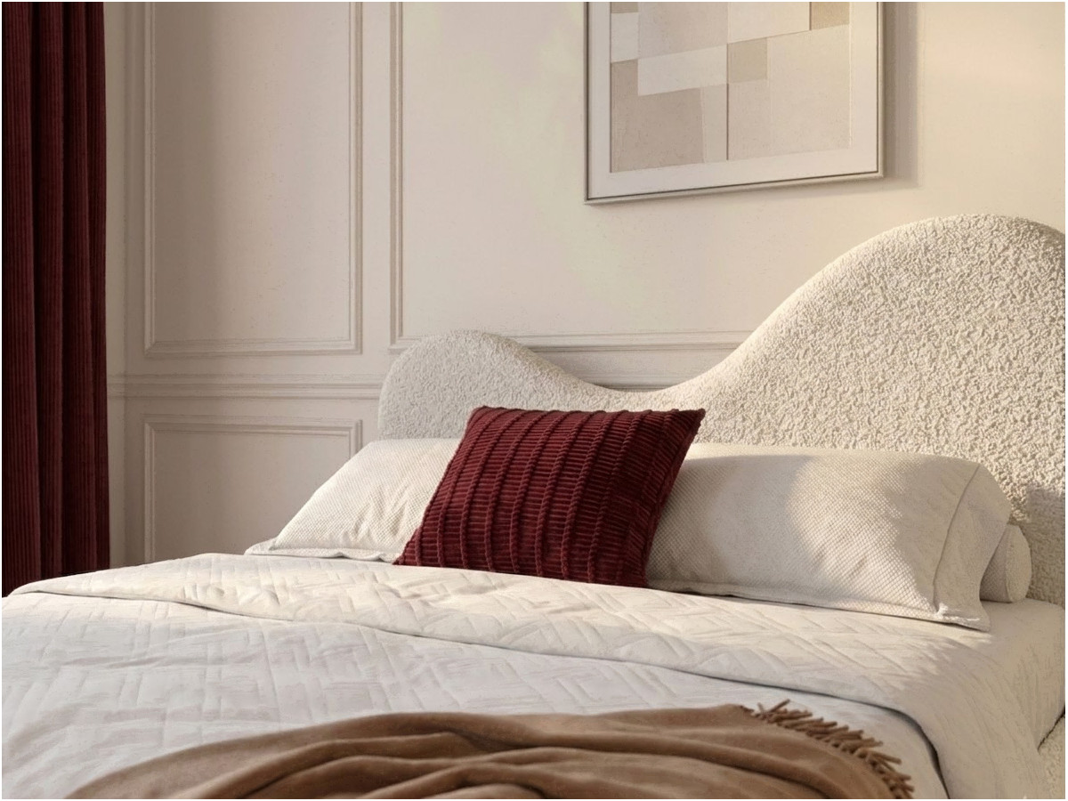 Lit CELINA tissu bouclette avec lattes massives