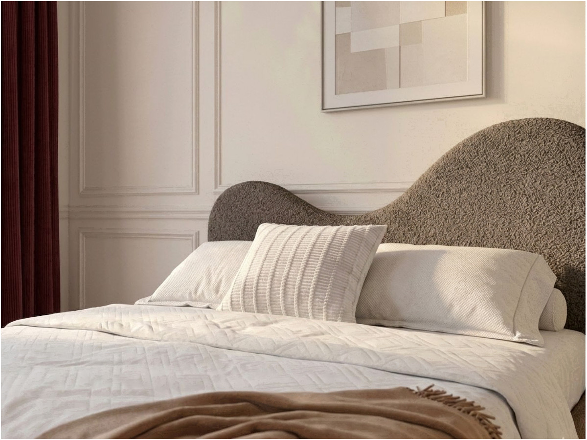 Lit CELINA tissu bouclette avec lattes massives