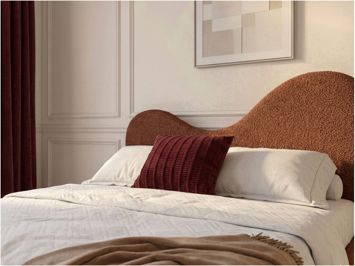 Lit CELINA tissu bouclette avec lattes massives