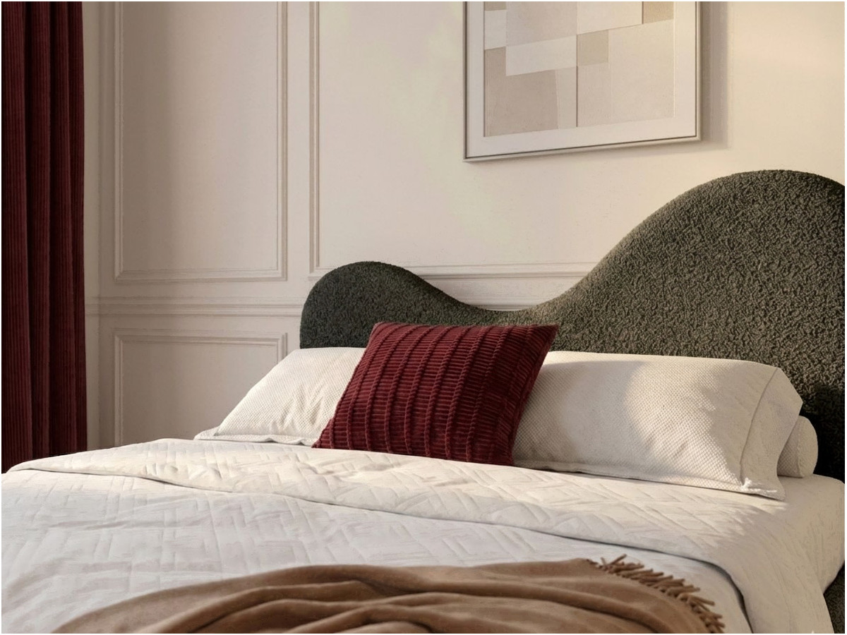 Lit CELINA tissu bouclette avec lattes massives