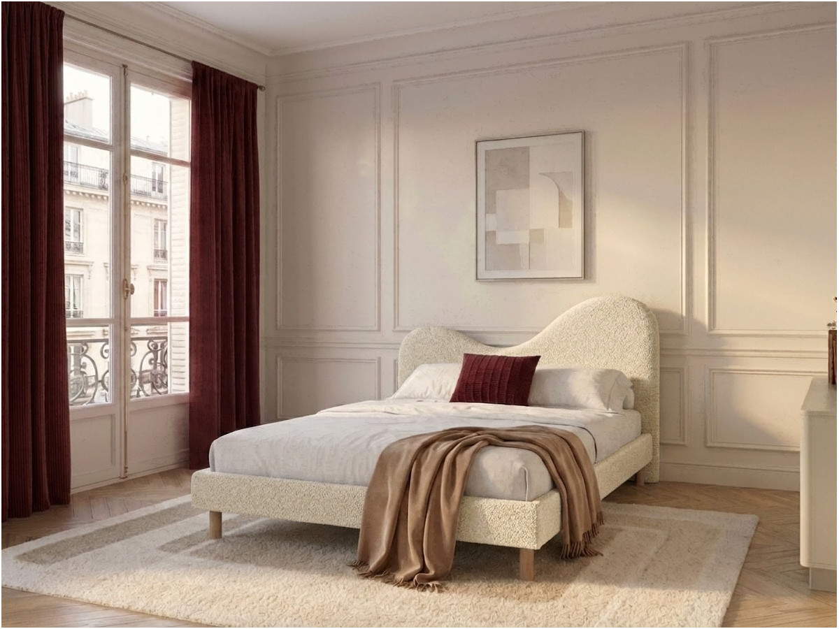 Lit CELINA bouclette avec lattes massives beige — vue 4