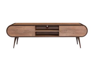 Meuble TV 2 portes 2 niches 180 cm BILLIE effet bois et métal