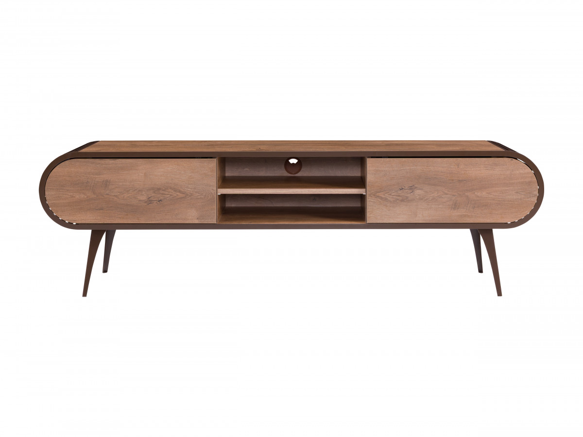 Meuble TV 2 portes 2 niches 180 cm BILLIE effet bois et métal — vue 3