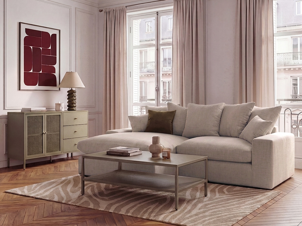 Canapé d'angle réversible compact NEVADA tissu lisse