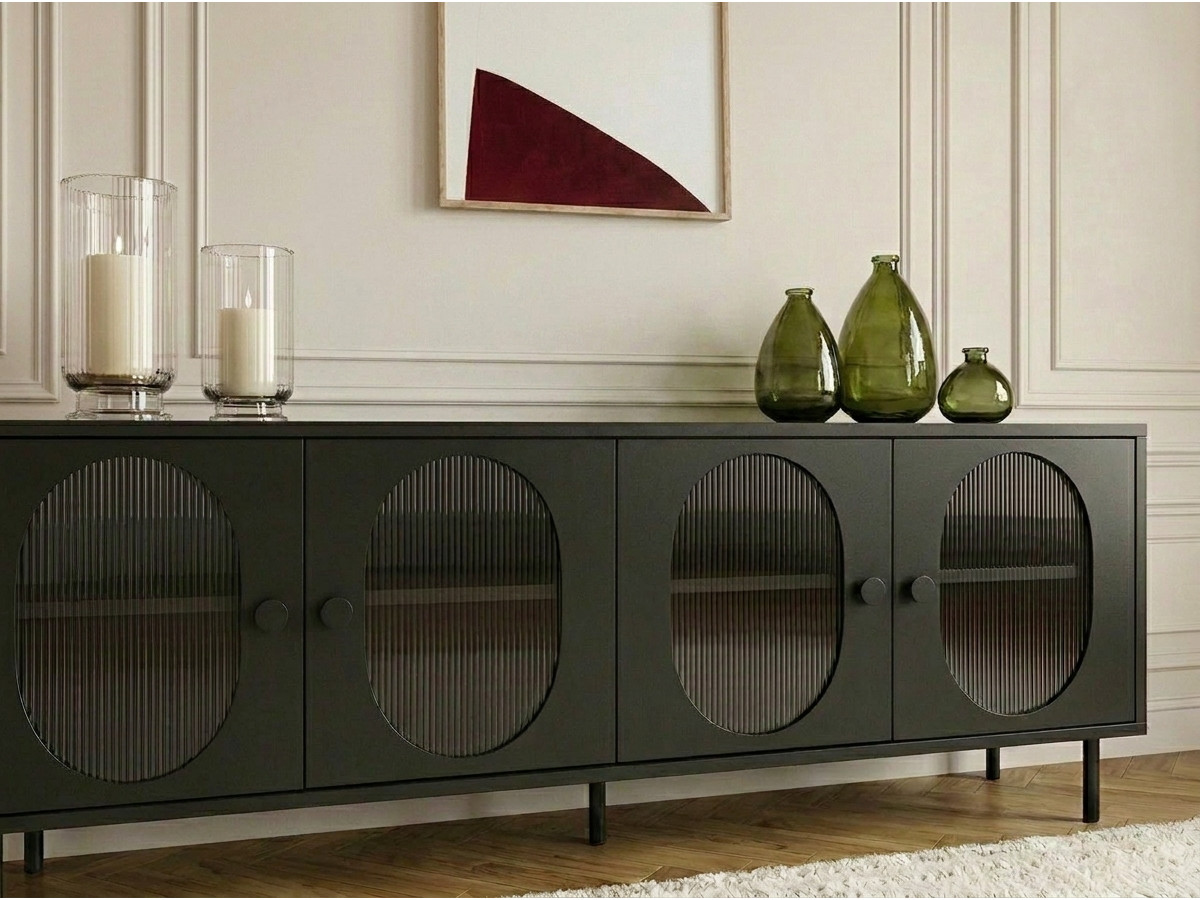 Meuble TV 4 portes verre fumé SOHAN — vue 5