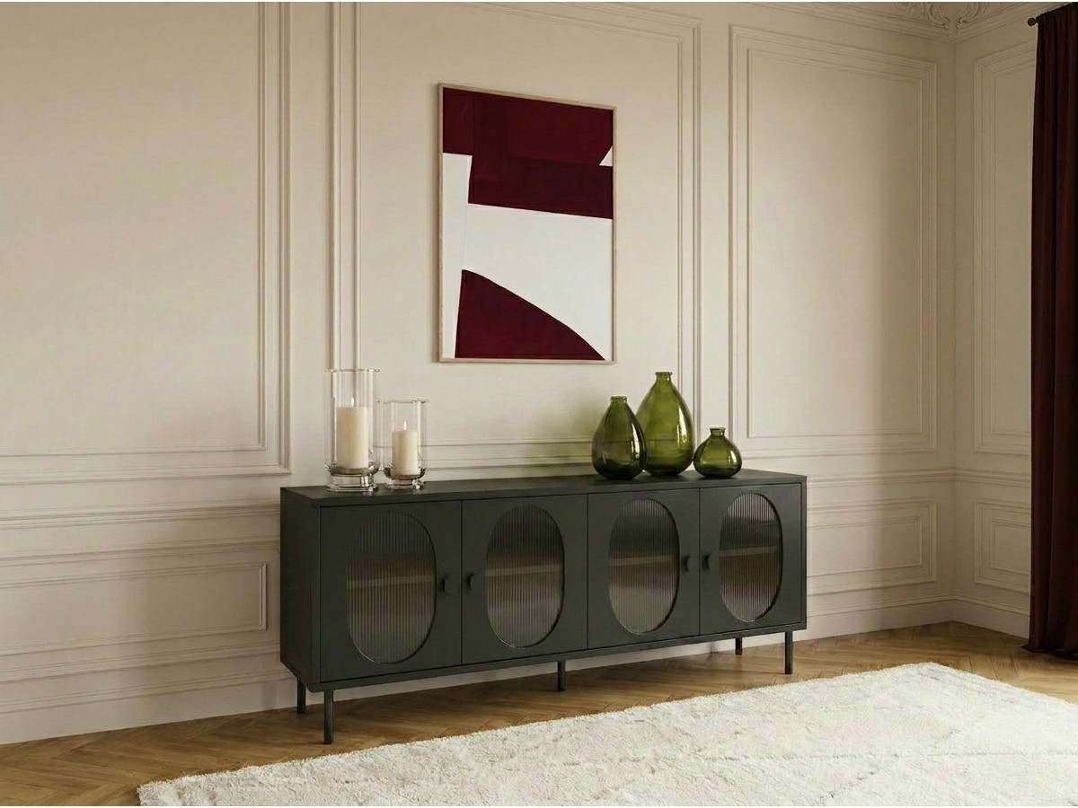 Meuble TV 4 portes verre fumé SOHAN
