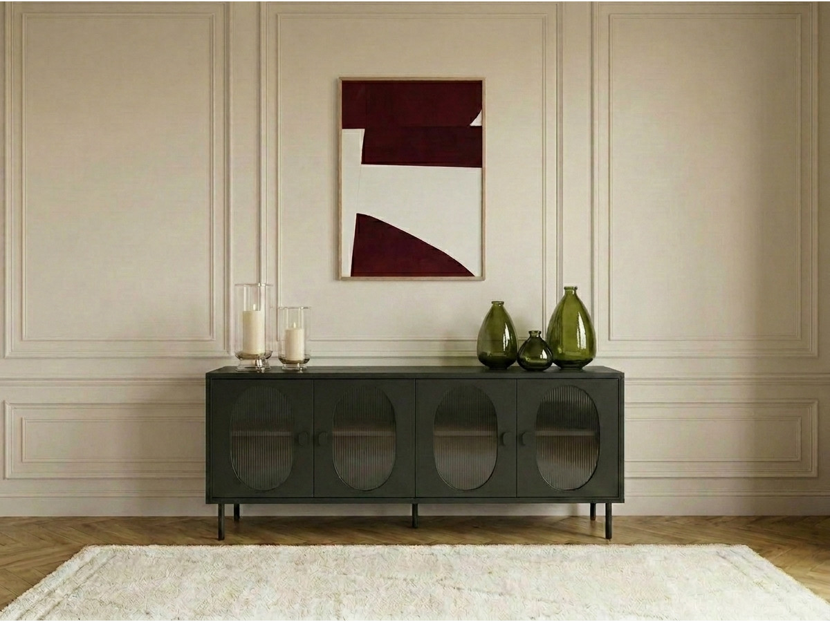 Meuble TV 4 portes verre fumé SOHAN