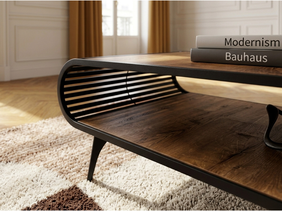 Table basse avec niche 120 cm BILLIE effet bois et métal — vue 6