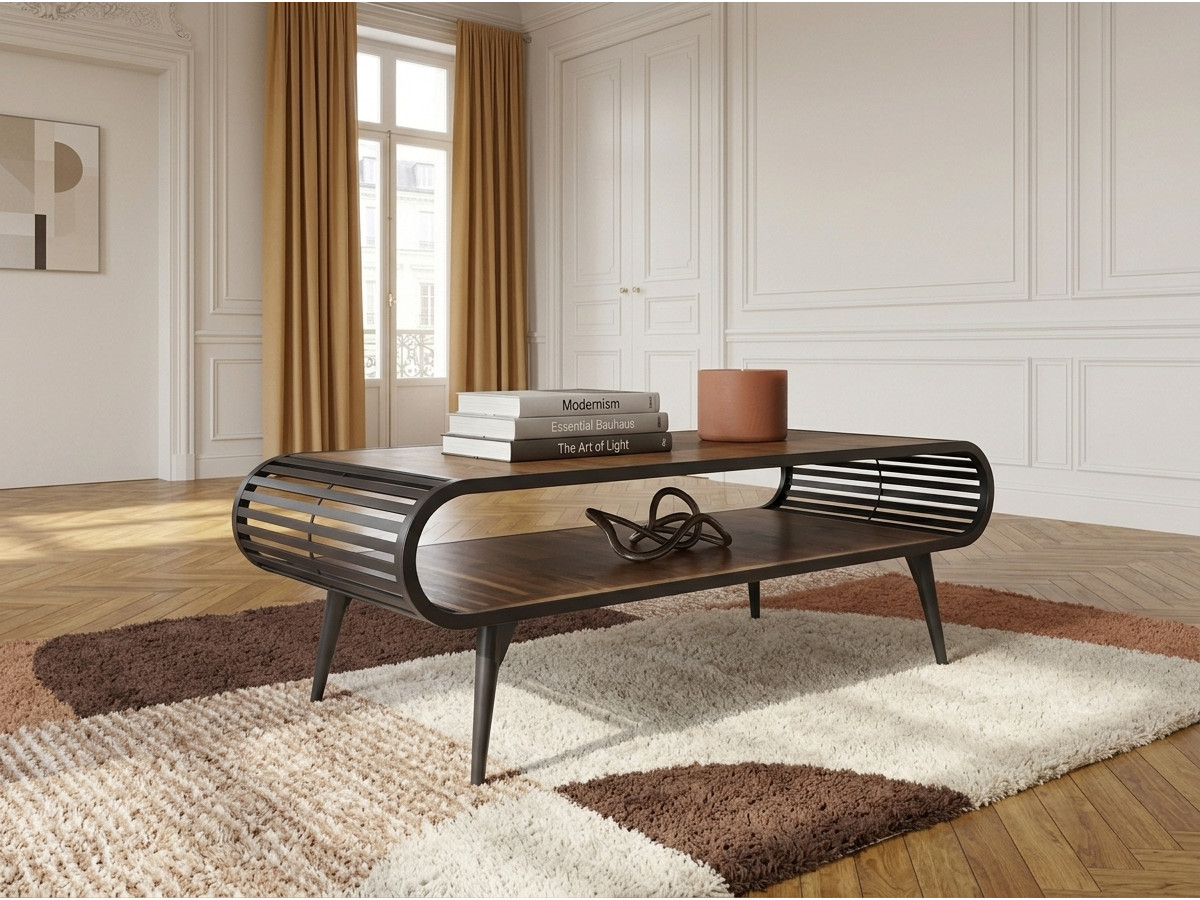 Salontafel met nis 120 cm BILLIE hout- en metaaleffect
