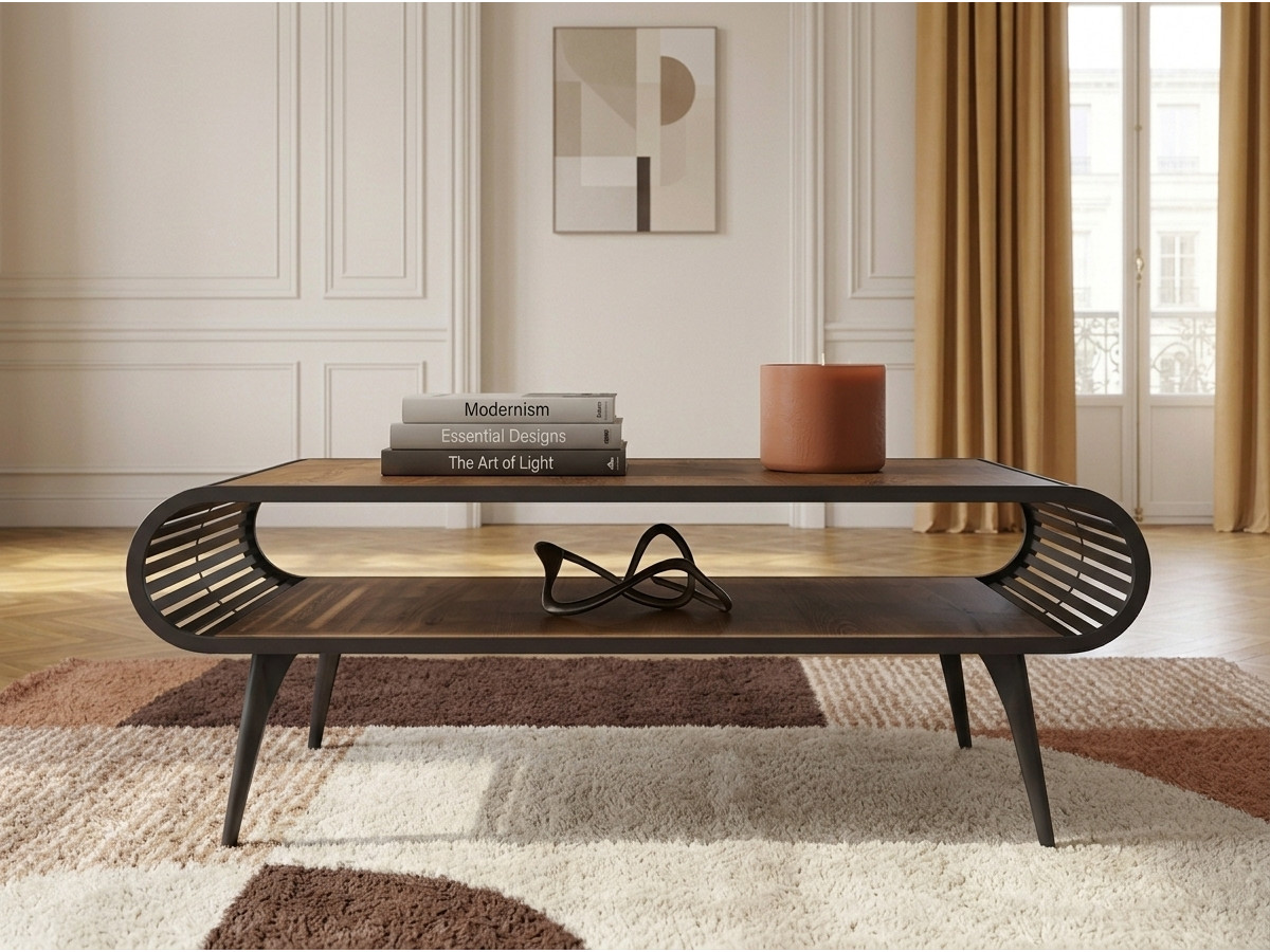 Salontafel met nis 120 cm BILLIE hout- en metaaleffect