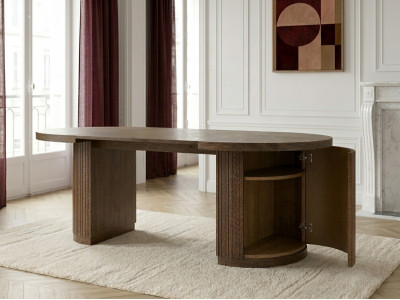Table à manger ronde extensible 120 à 204 cm PRADO placage chêne massif avec rangements