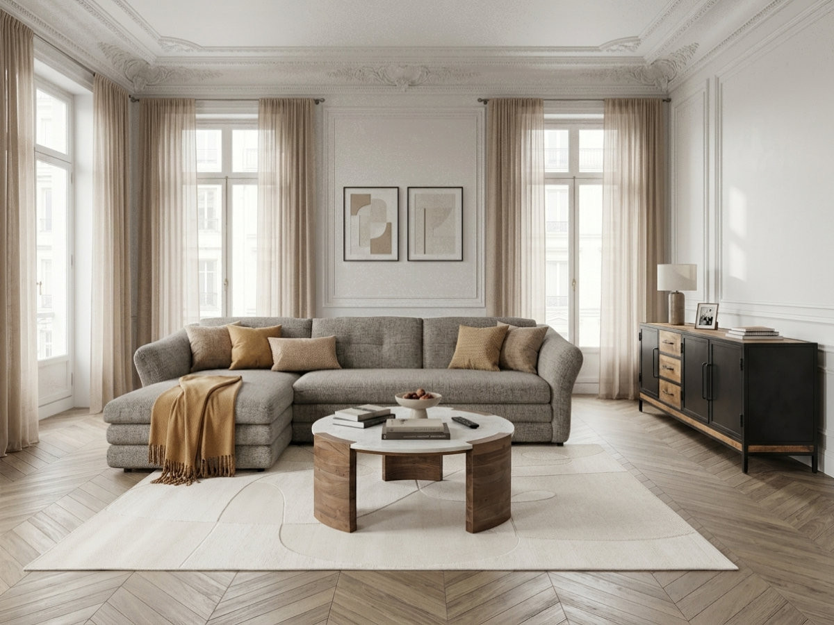 Canapé d'angle MARBLE chiné taupe
