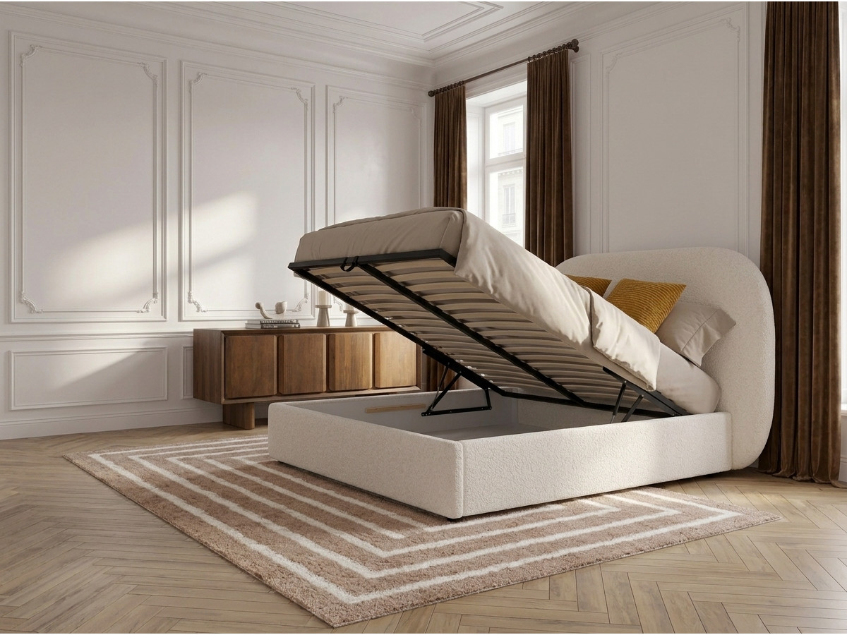 Lit coffre SELIN bouclette beige — vue 4