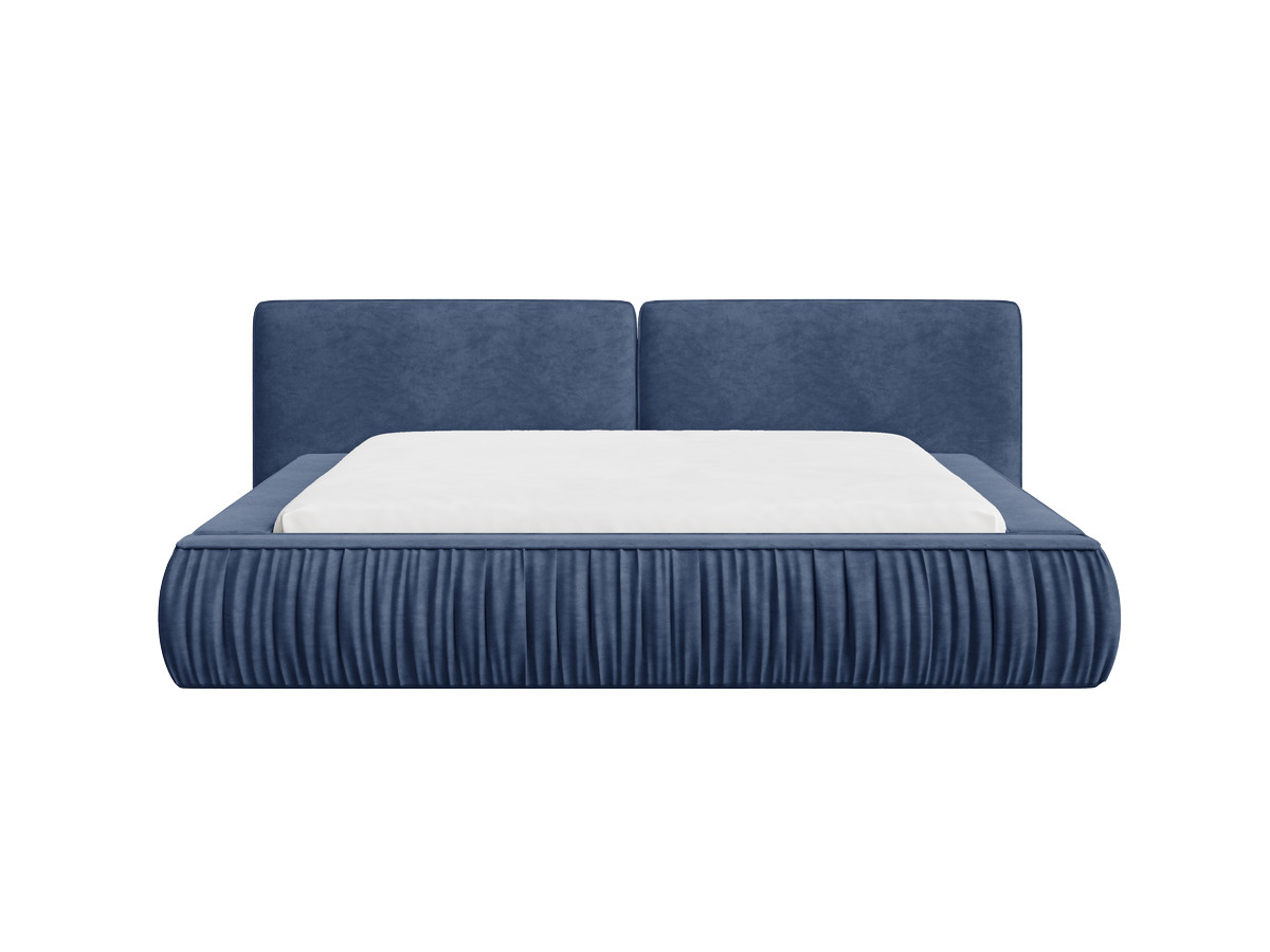 lit coffre bas marquise tissu velours lisse de couleur bleu