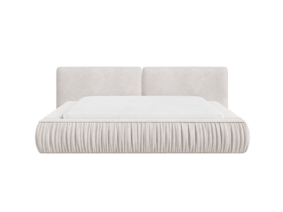 lit bas coffre marquise tissu velours lisse de couleur beige