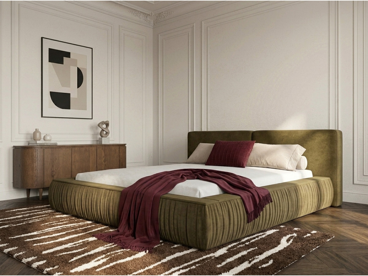 Lit bas coffre MARQUISE tissu velours lisse