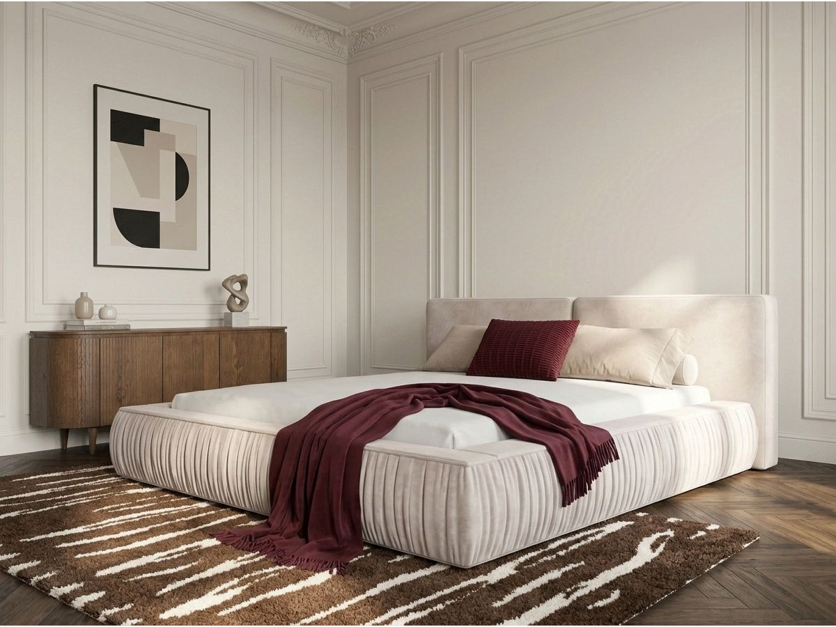 Lit coffre MARQUISE tissu velours lisse