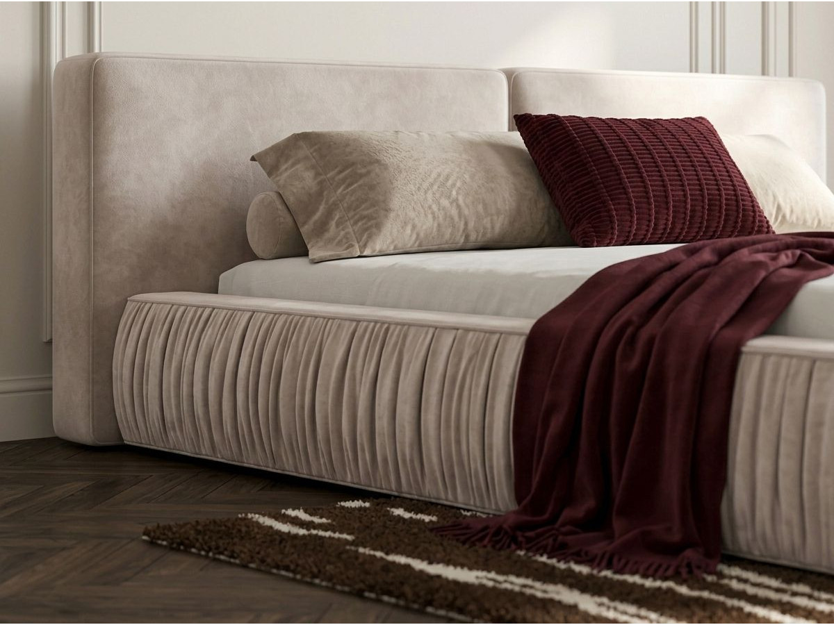 Lit coffre bas MARQUISE velours lisse beige — vue 6