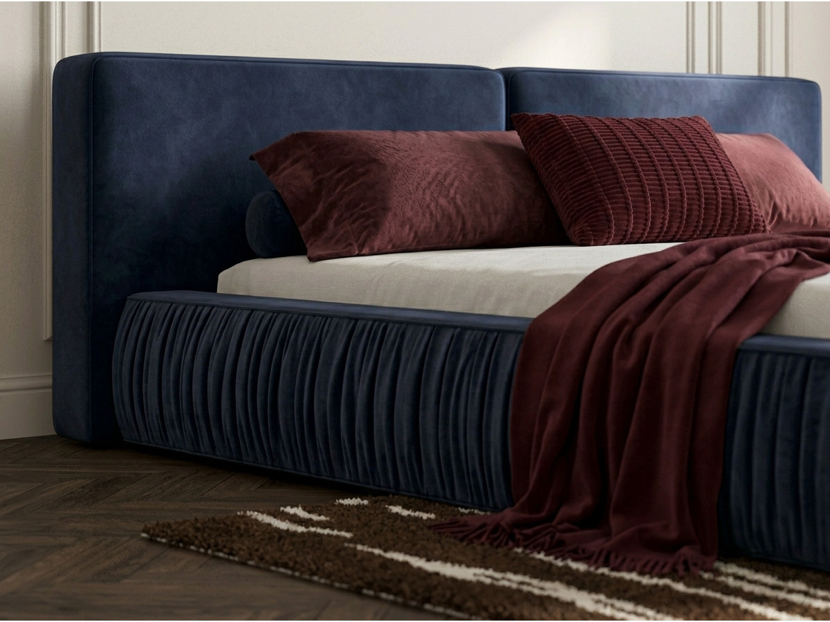 Lit coffre bas MARQUISE velours lisse bleu — vue 6