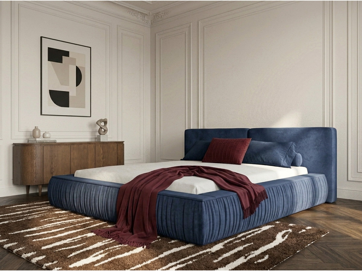 Lit bas coffre MARQUISE tissu velours lisse