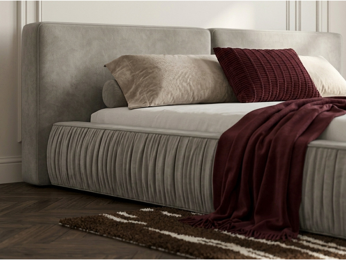Lit coffre bas MARQUISE velours lisse taupe — vue 6