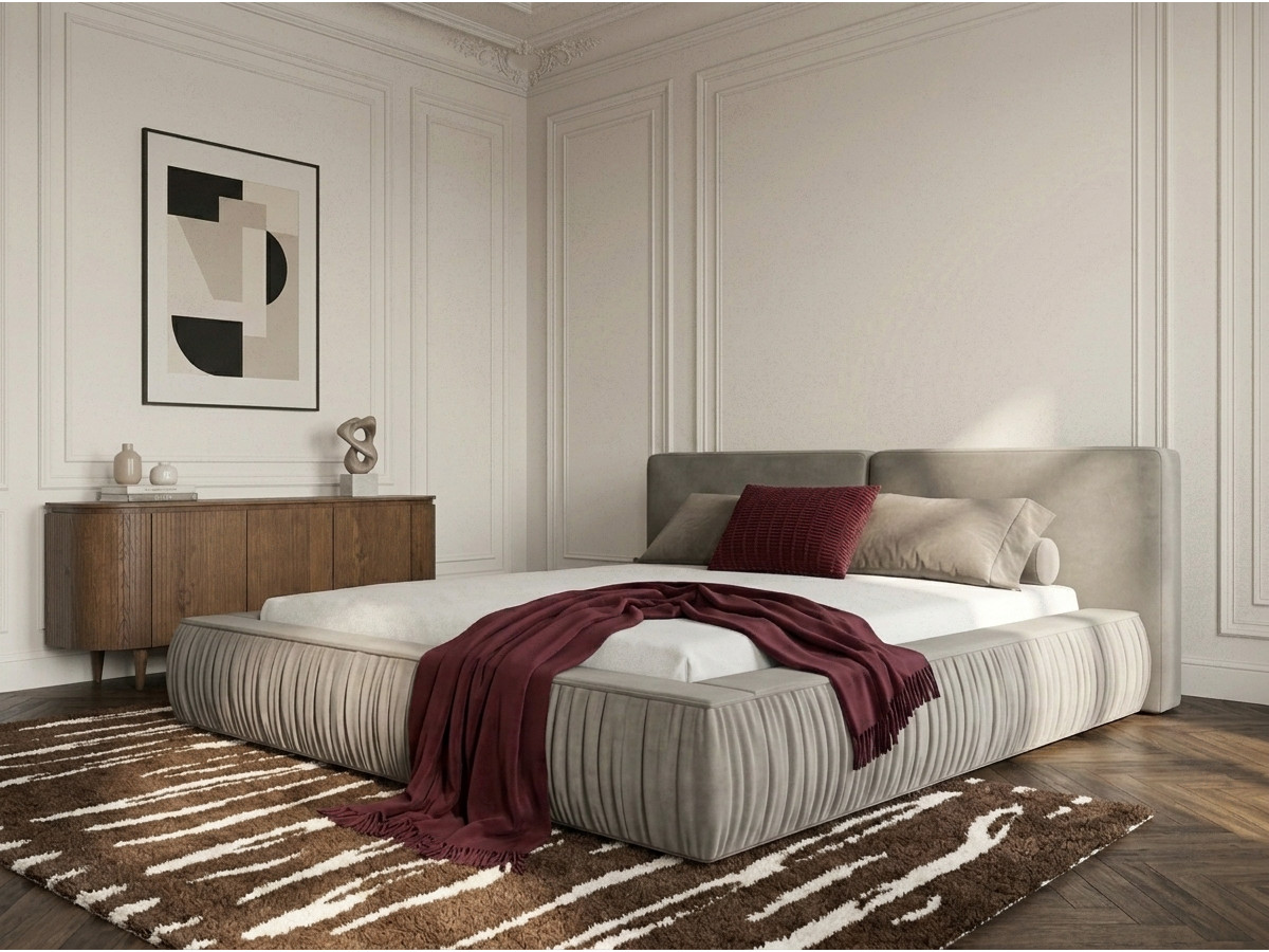 Lit coffre MARQUISE tissu velours lisse