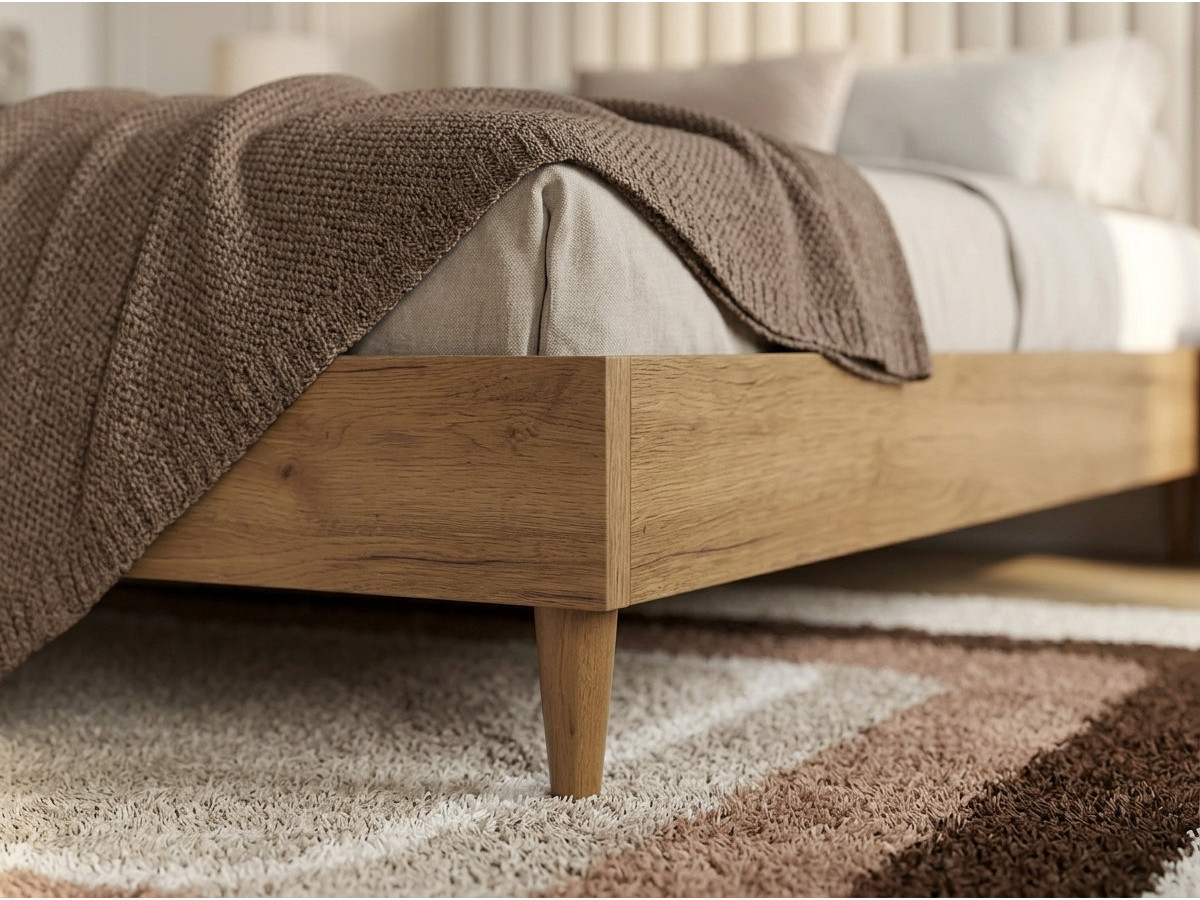 Lit OCEANE velours lattes massives beige — vue 6