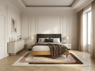 Lit OCEANE tissu velours lattes massives