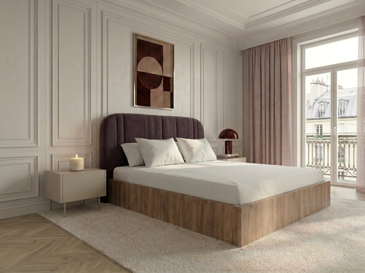 Lit coffre SIDNEY bois clair violet — vue 4