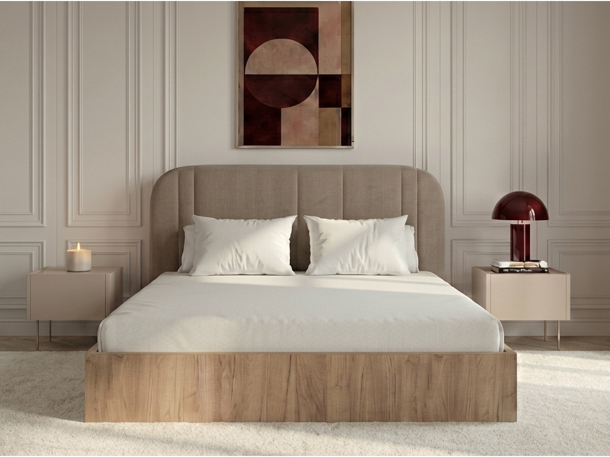 Lit coffre SIDNEY bois clair beige