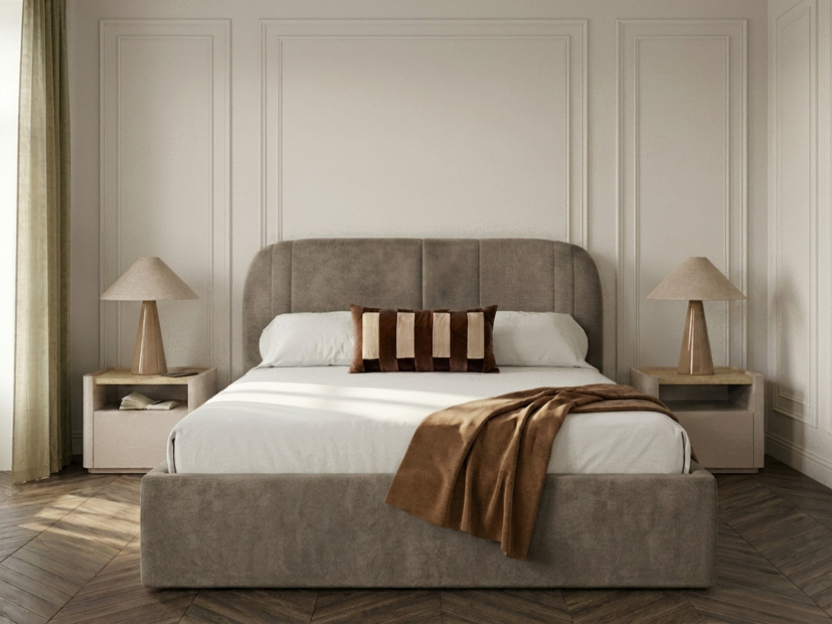 Lit coffre SIDNEY texturé taupe